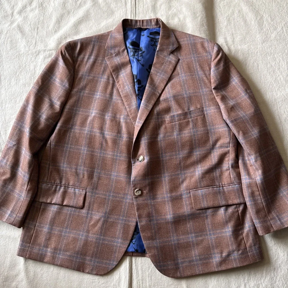 Immaculate Bespoke Tom James Plaid Modern Skull Jacket 48R
